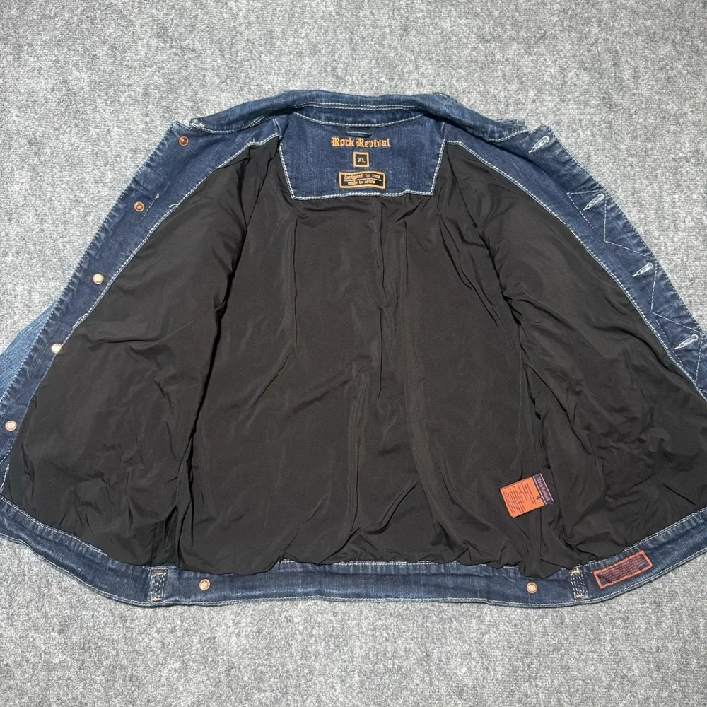Rock Revival Men XL Jacket Blue Faded Denim Collar Grunge Y2K Biker Distressed